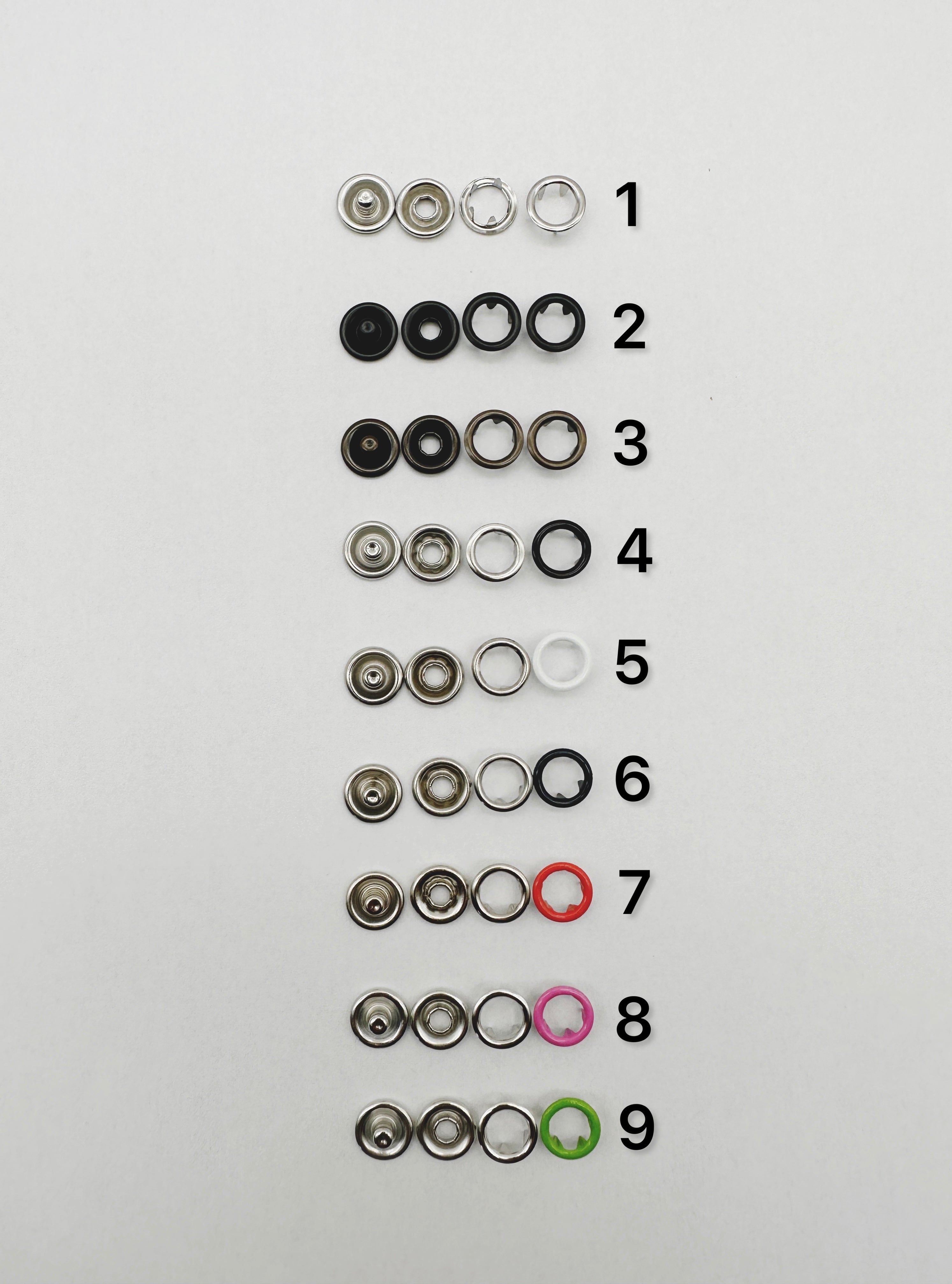 Baby prong snap buttons 9.5mm: 100 sets (brass, stainless)