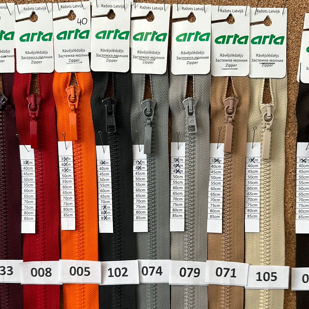 ARTA-F Tractor zipper 40cm bottom open, in different colors